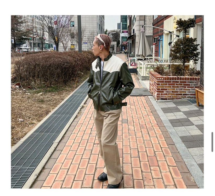 카키 레더자켓 바이커자켓 레이싱자켓 가죽 자켓 이미지