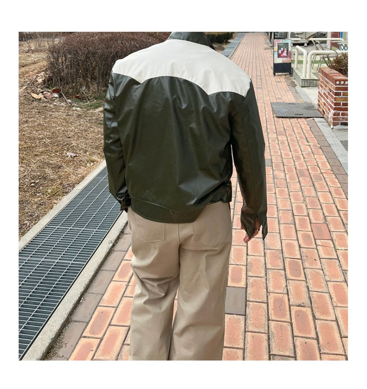 카키 레더자켓 바이커자켓 레이싱자켓 가죽 자켓 이미지