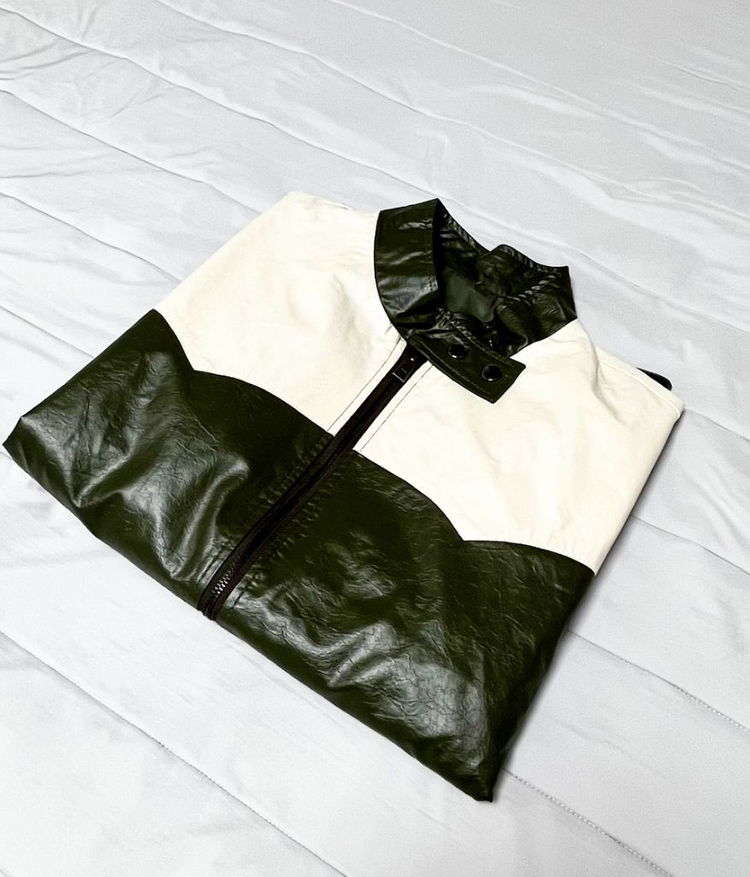 카키 레더자켓 바이커자켓 레이싱자켓 가죽 자켓 이미지