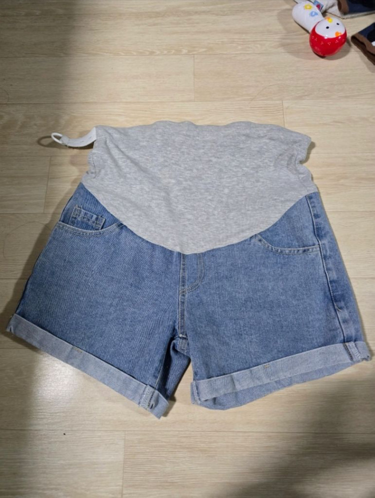 임산부 청 롤업 반바지, L (임부복)--3