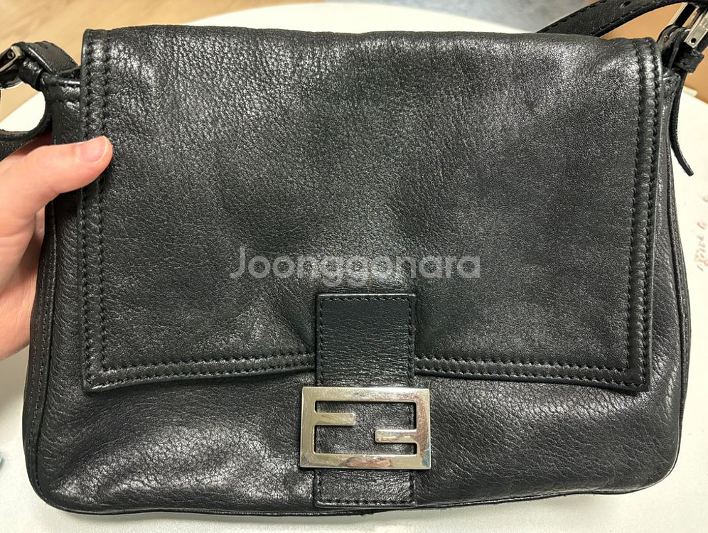 펜디 블랙 가죽 맘마백--7