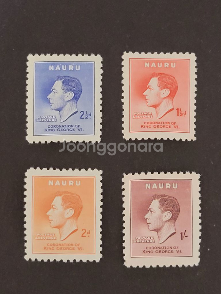 1937년 영국 킹조지6세 대관식기념 우표 4종--0