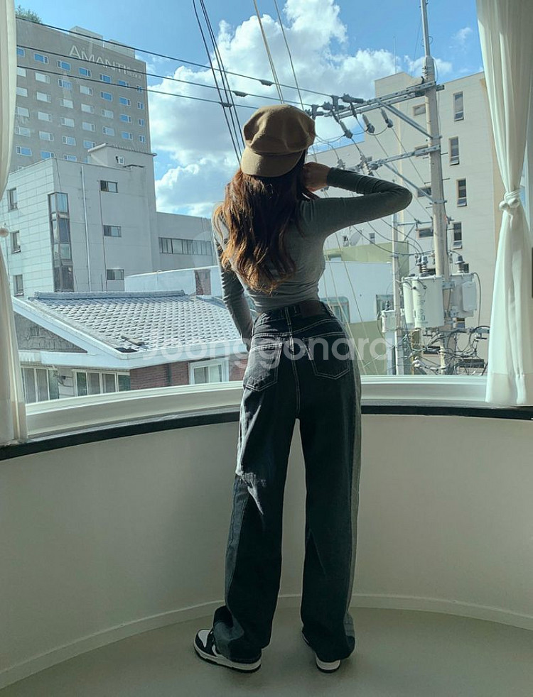 바닐라세컨드 투톤라인와이드데님팬츠--3