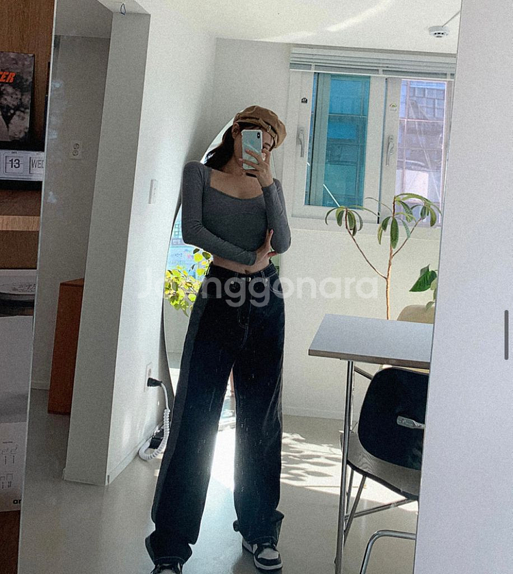 바닐라세컨드 투톤라인와이드데님팬츠--5