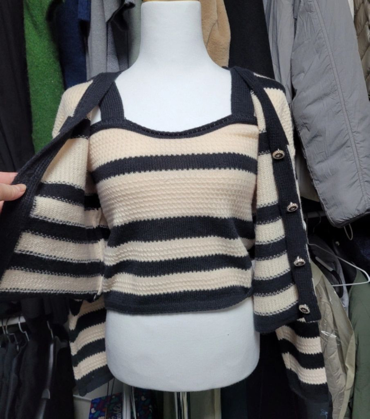 여자 니트 나시 가디건 세트--1