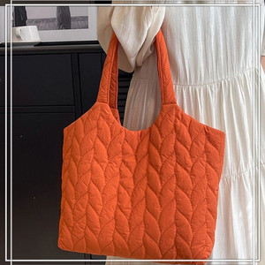 오렌지 패딩 누빔 숄더백 캐주얼 여성 가방