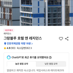 3/30일-31일 영종도 그랑블루 호텔 숙박권