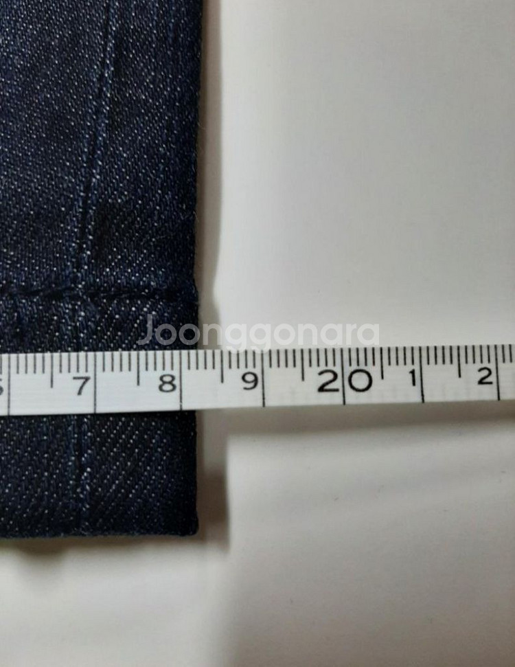 31)마시모두띠 가죽패치 스판 진청 일자청바지--8