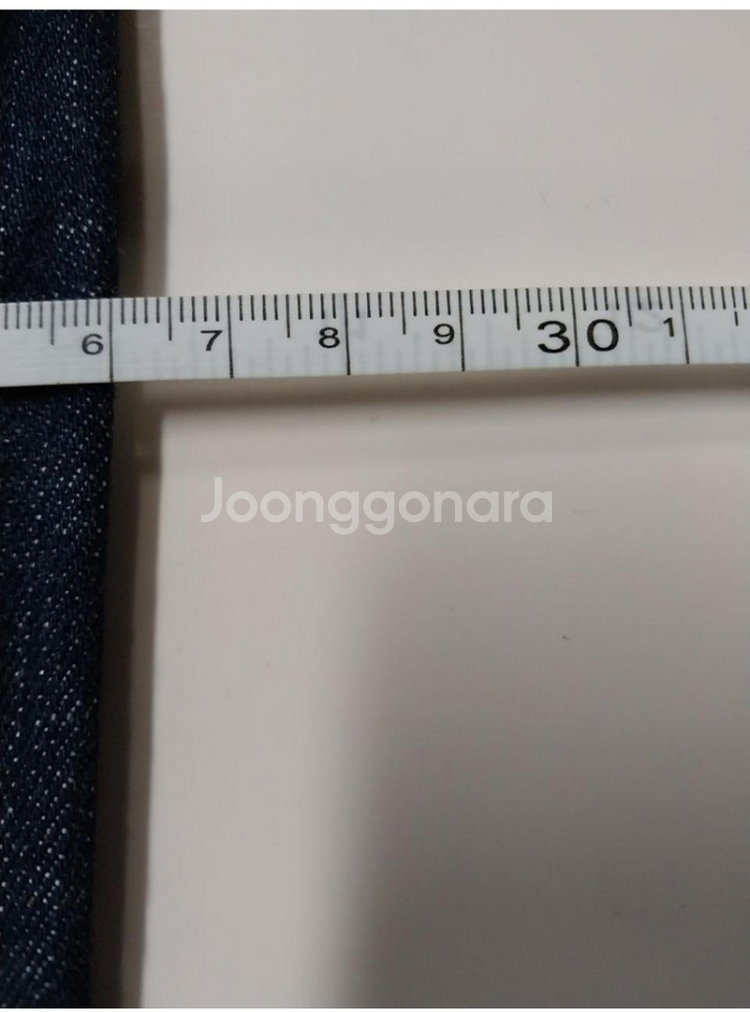 32)플랙진 가죽패치 진청 스판 크롭팬츠 일자청바지--8
