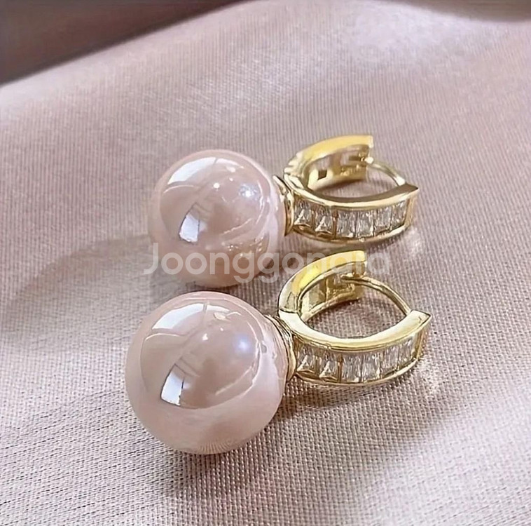 [새상품] 13mm 핑크진주 원터치 귀걸이 #써지컬--2