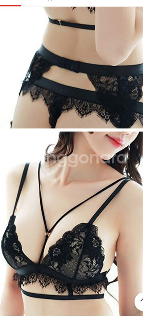 블랙 브래지어,티팬티, 가터벨트,4종 S~M--4