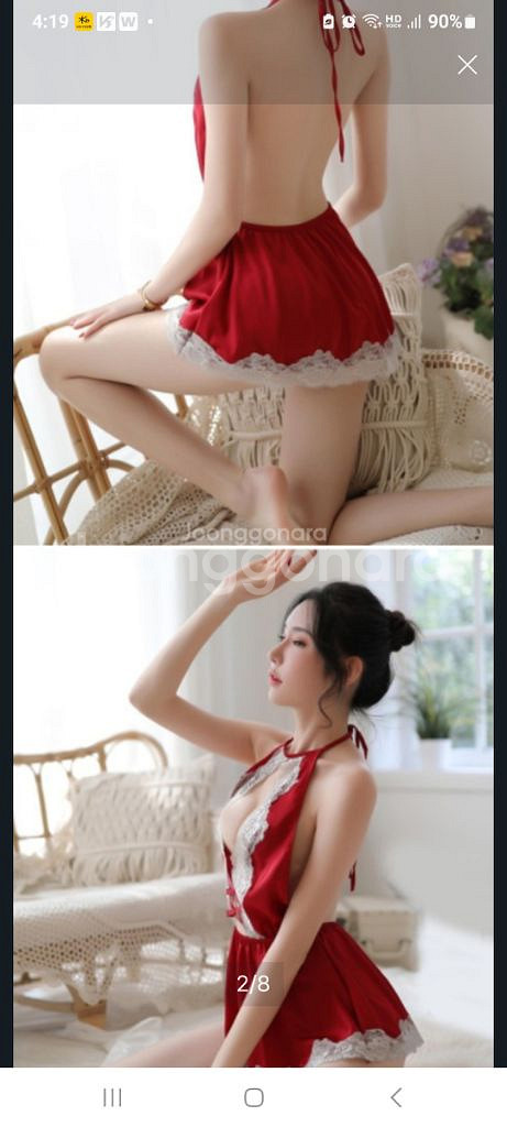 레드 홀터넥 슬립+티팬티 2종 S~M--3