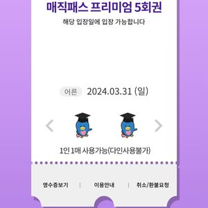 3/31(일)롯데월드 매직패스 5회권 4장