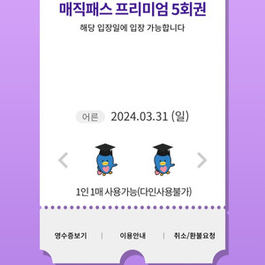 3월31일(일)롯데월드 매직패스 5회권 4장