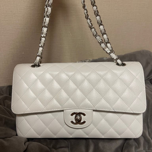 샤넬 chanel 클래식 캐비어 미듐 미디움 화이트 은