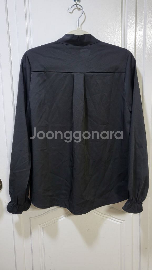 블랙 블라우스 블랙 와이셔츠 긴팔셔츠 리본 셔츠 검정--1