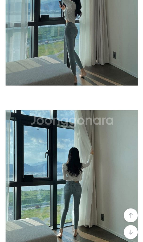 하이웨스트 스키니 데님 펜츠 연청 긴바지 청바지 하의--1