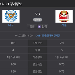 4월7일 대구fc vs 서울 4연석 구합니다