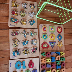유아용 나무 퍼즐 ABC 알파벳 숫자 모양 퍼즐 5가지