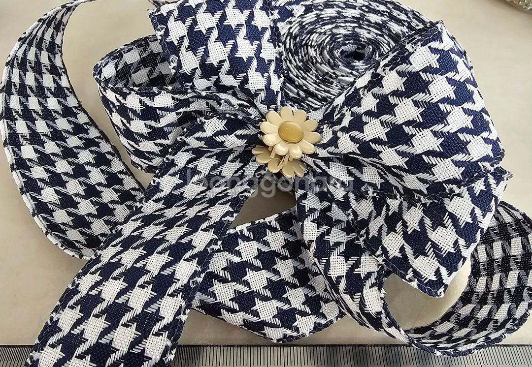 인타리본 하운드체크 네이비 10마 일괄--1