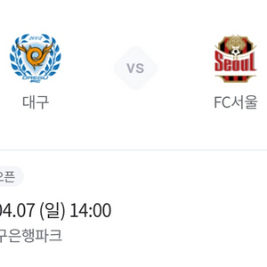 대구FC vs FC서울 E5구역 1층 1열 2연석 양도