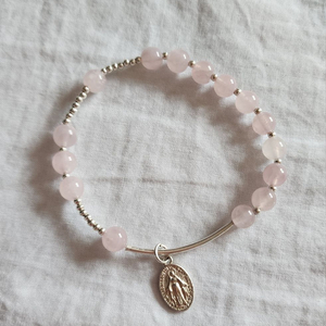 핸드메이드 AAA 로즈쿼츠 묵주 은팔찌 (장미석)