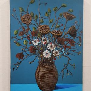 황지현 유화그림 정물 파란연꽃