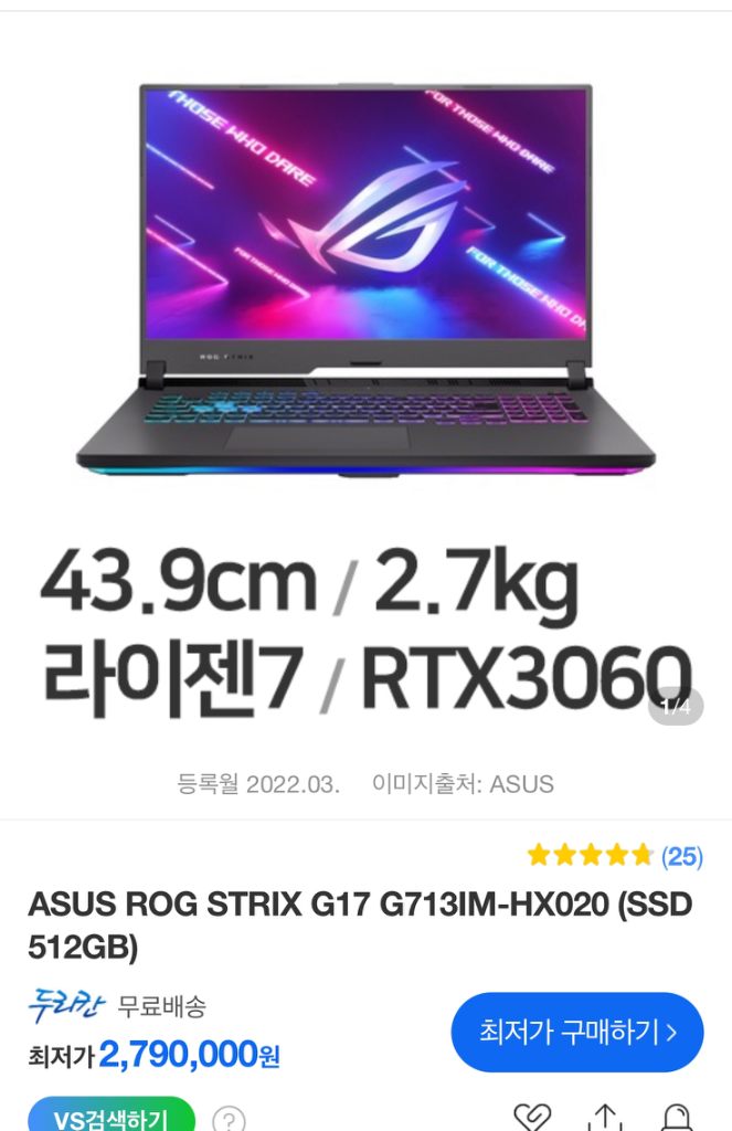 ROG STRIX G17 G713IM-HX020 게이밍