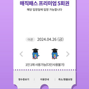 4월26일(금)롯데월드 매직패스 5회권 4장