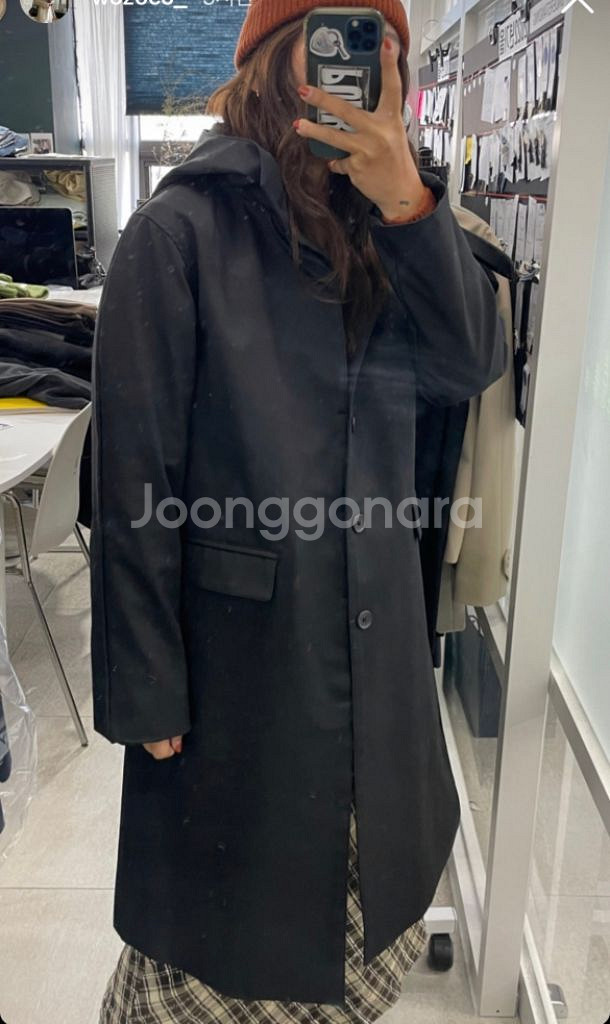 언더스탠딩 코팅 후드 코튼 코트 블랙 판매해요--2