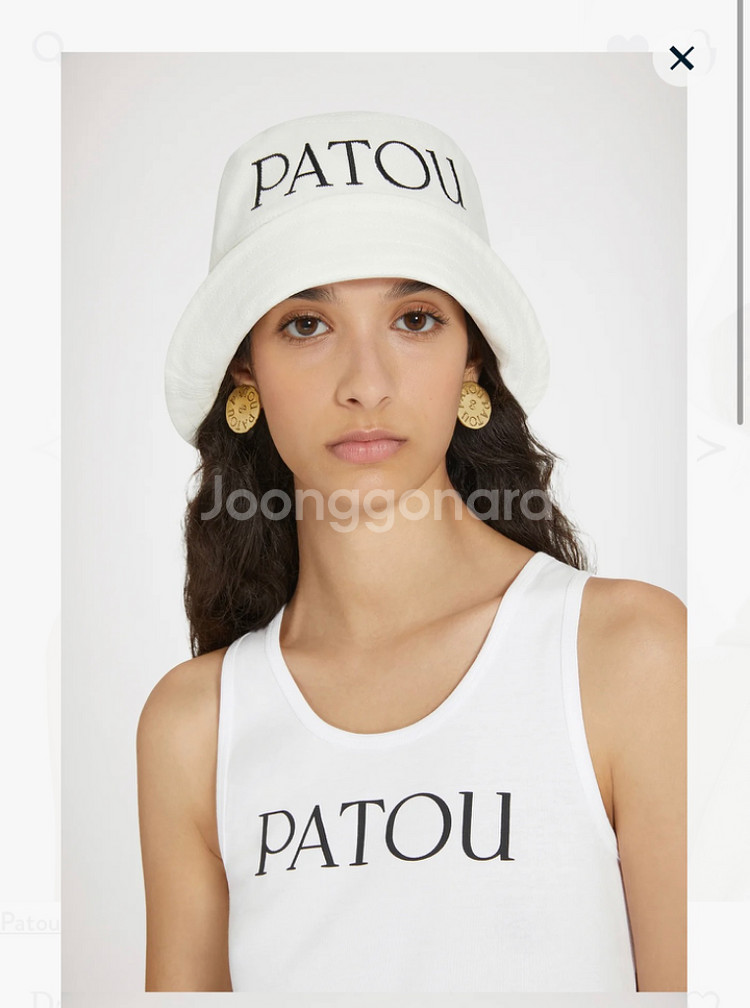 PATOU 빠투 화이트 로고자수 면 버킷햇--5