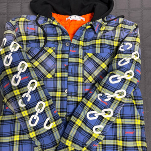 오프화이트 남성 체인 애로우 체크 후드 셔츠 재킷 -