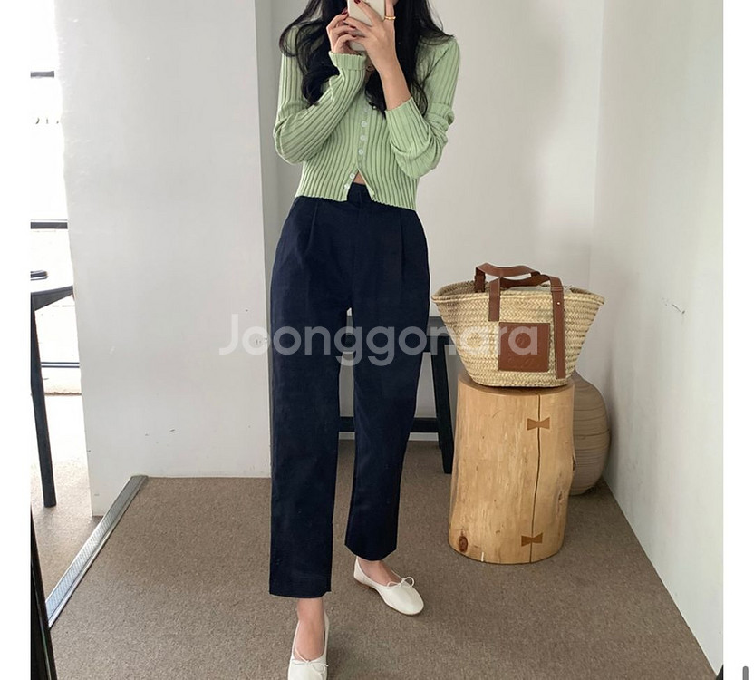 소녀레시피 핀턱 코튼 팬츠 네이비 S사이즈 코튼슬랙스--2