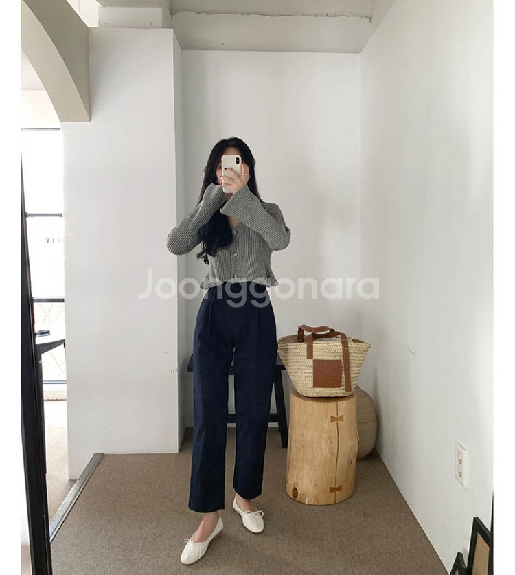 소녀레시피 핀턱 코튼 팬츠 네이비 S사이즈 코튼슬랙스--1