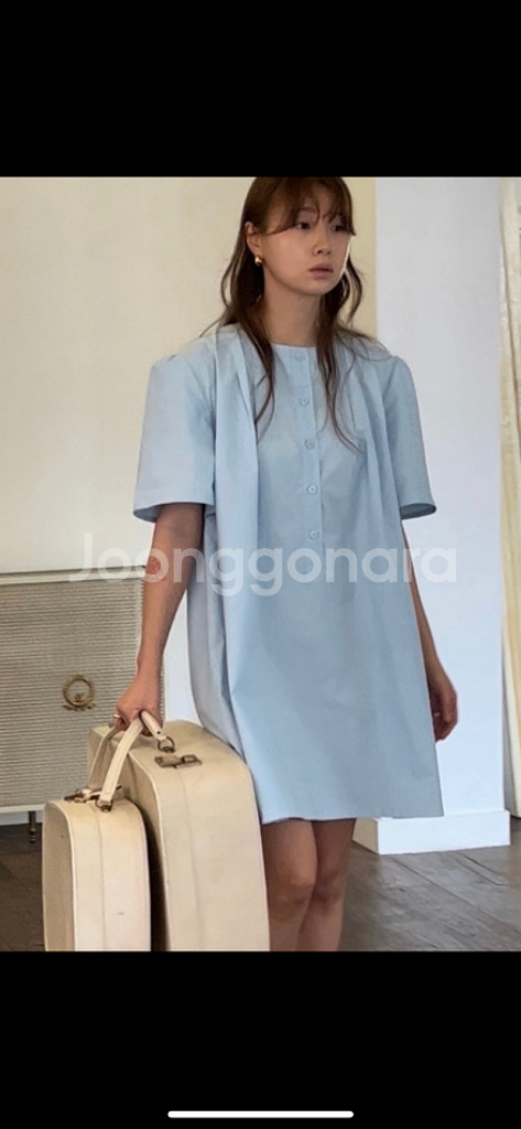 언더스탠딩 리유라 헨리넥 코튼 핀턱 레이어드 미니원피스--4