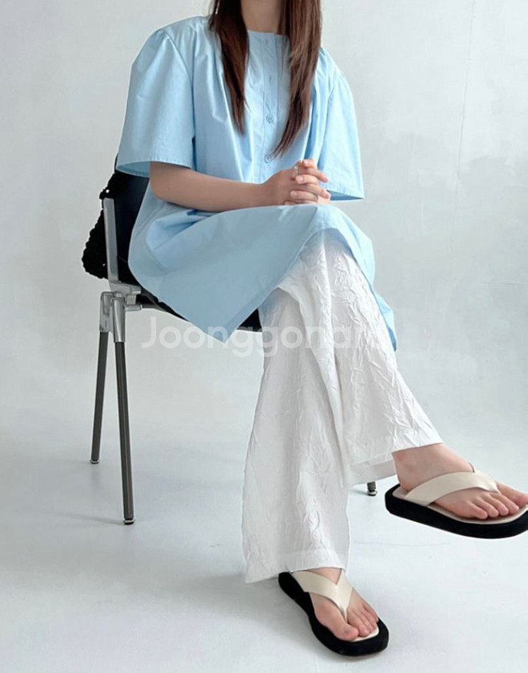 언더스탠딩 리유라 헨리넥 코튼 핀턱 레이어드 미니원피스--6