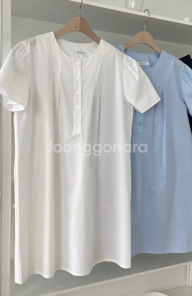 언더스탠딩 리유라 헨리넥 코튼 핀턱 레이어드 미니원피스--7