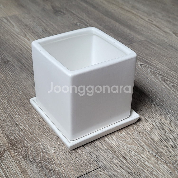 정사각 도자기 화분 13.5x13.5cm / 화분받침--0