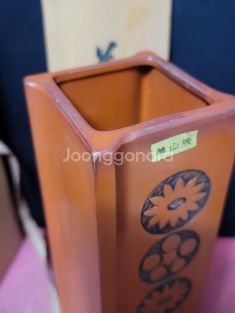 일본 카잔야키 자사 사각호 도자기--2