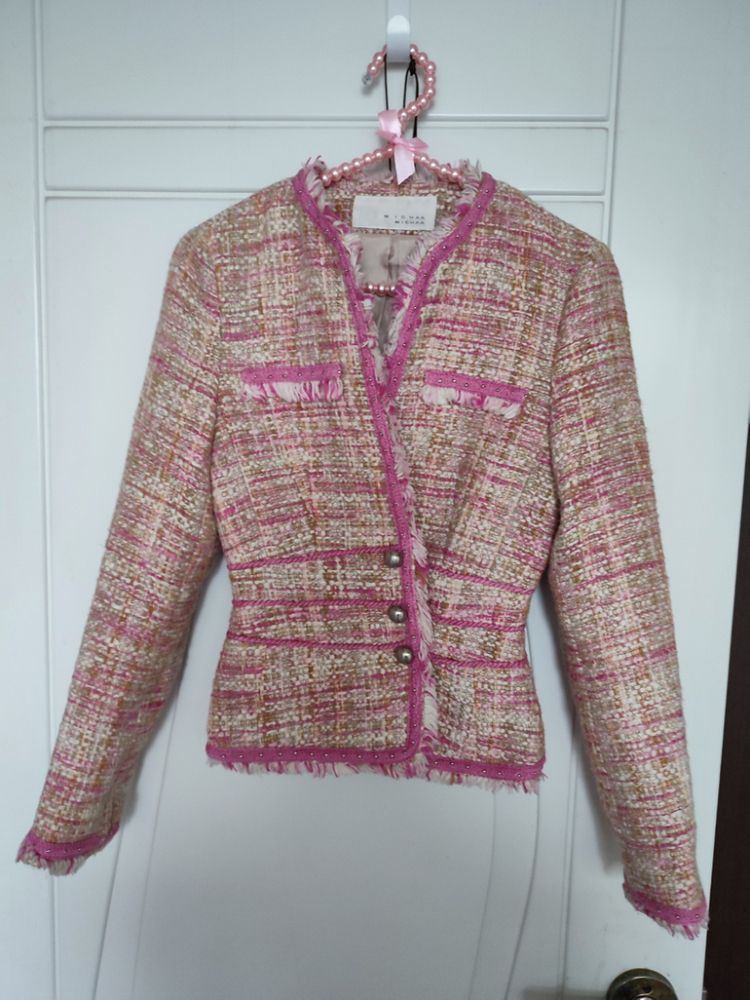 (사용감없음) 미샤 핑크 트위드 자켓--0