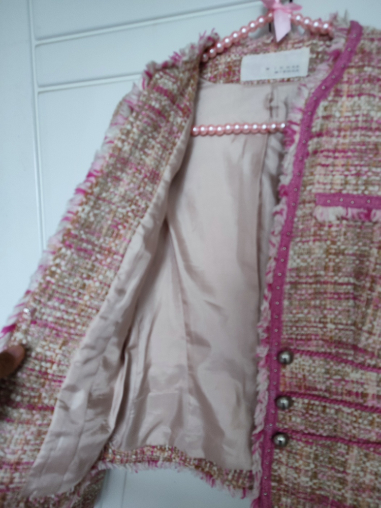 (사용감없음) 미샤 핑크 트위드 자켓--1