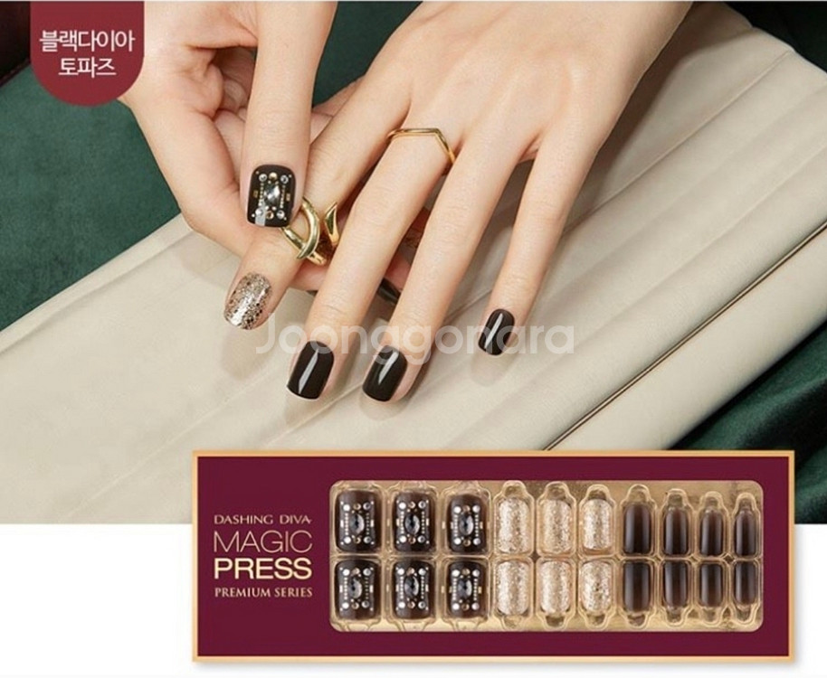 [데싱디바][미개봉]시크엔틱블랙 네일팁/시럽블랙골드펄--5