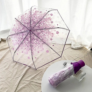 꽃무늬 벚꽃 투명 경량 미니 접이식 우산 양산 휴대용