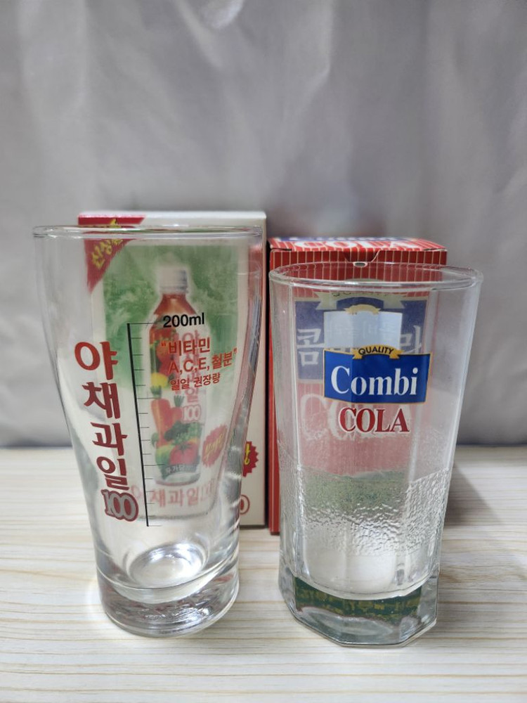 옛날 해태음료 콤비콜라,야채과일100 음료잔 고전 잔 이미지