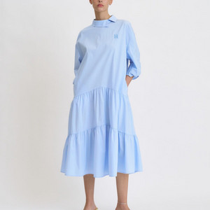 엣드맹 슬리브 트위스트 롱 셔츠 드레스 라이트 블루 F