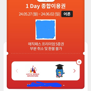 롯데월드 1인 종일권 +매직패스 5회권