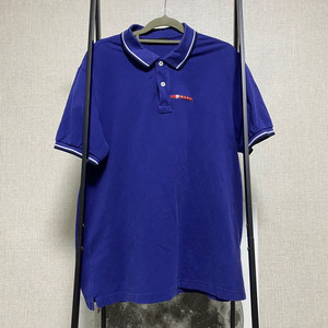 정품 2XL) 프라다 블루 코튼 폴로 셔츠 105