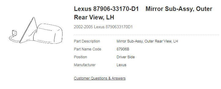 2002-2005 Lexus Mirror ES330 이미지