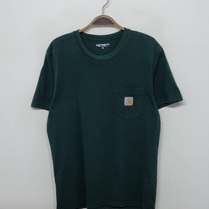 (M) 칼하트 포켓 반팔티 녹색 로고 면티셔츠