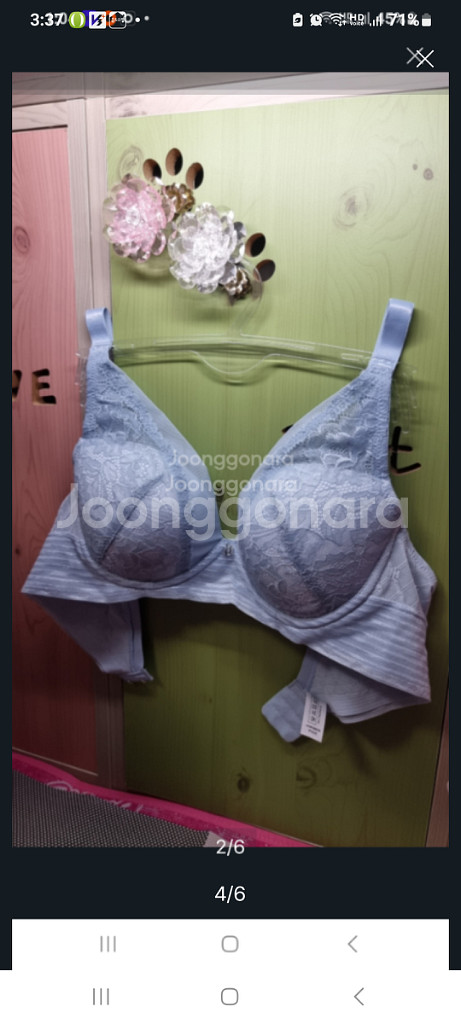 메종자르비 블루 노와이어 풀컵 브래지어 80B--4